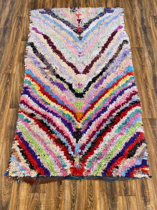 5x8 ft Moroccan colorful Boucherouite rug.