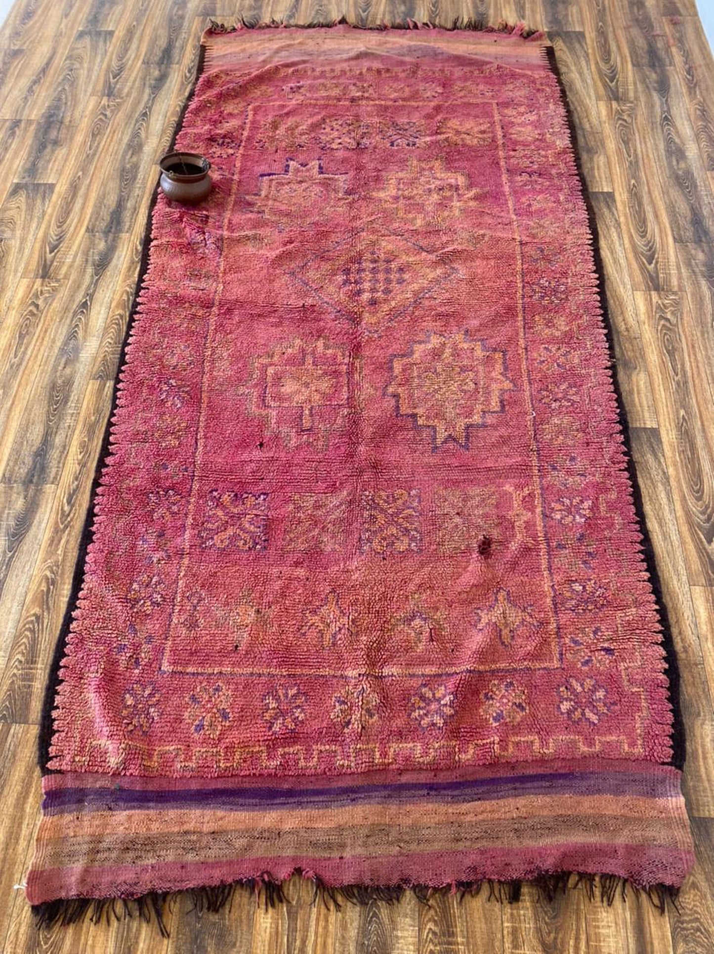 Moroccan large vintage woven rug 5x10 ft..