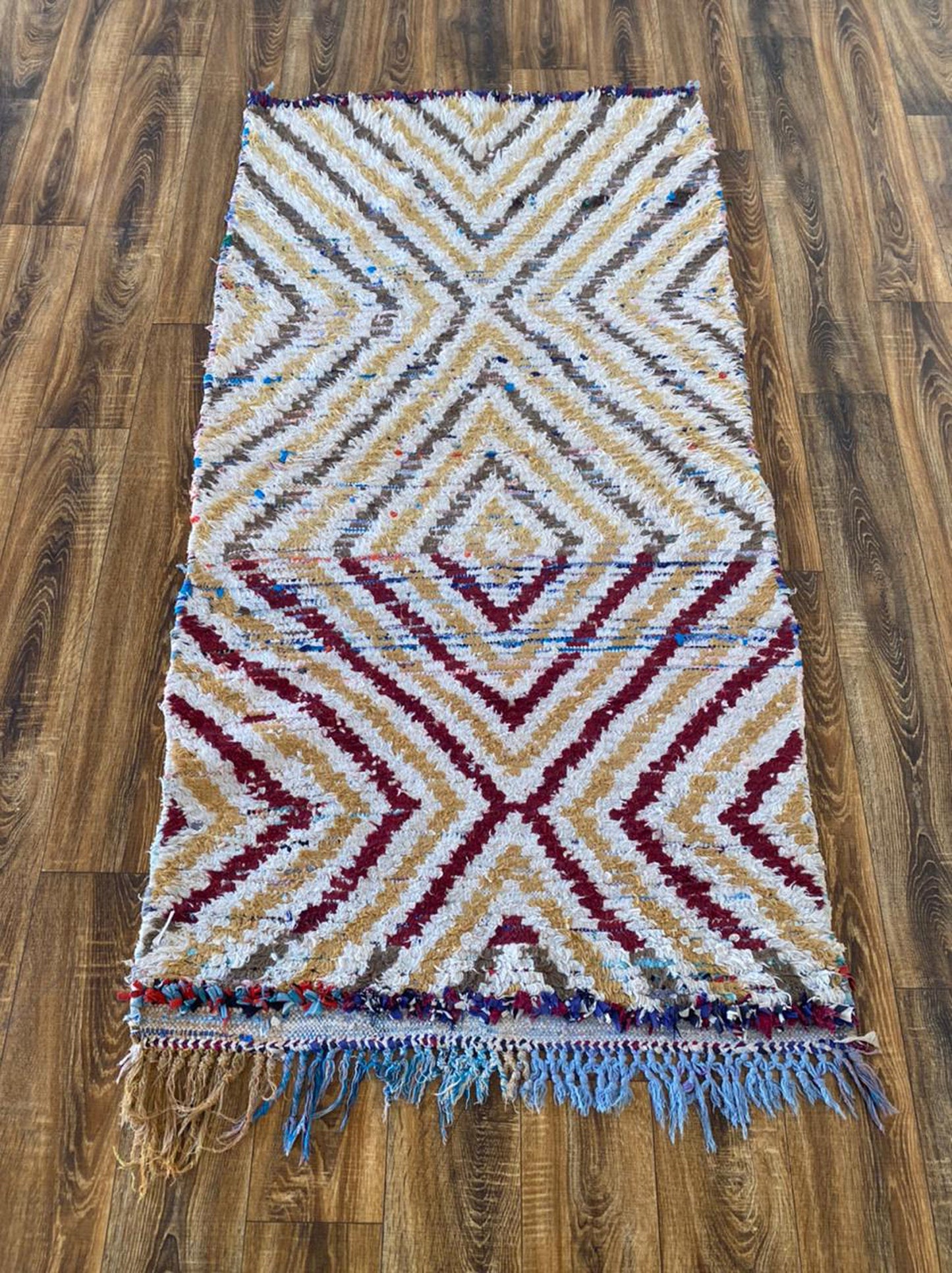 3x6 ft Moroccan colorful vintage rug.