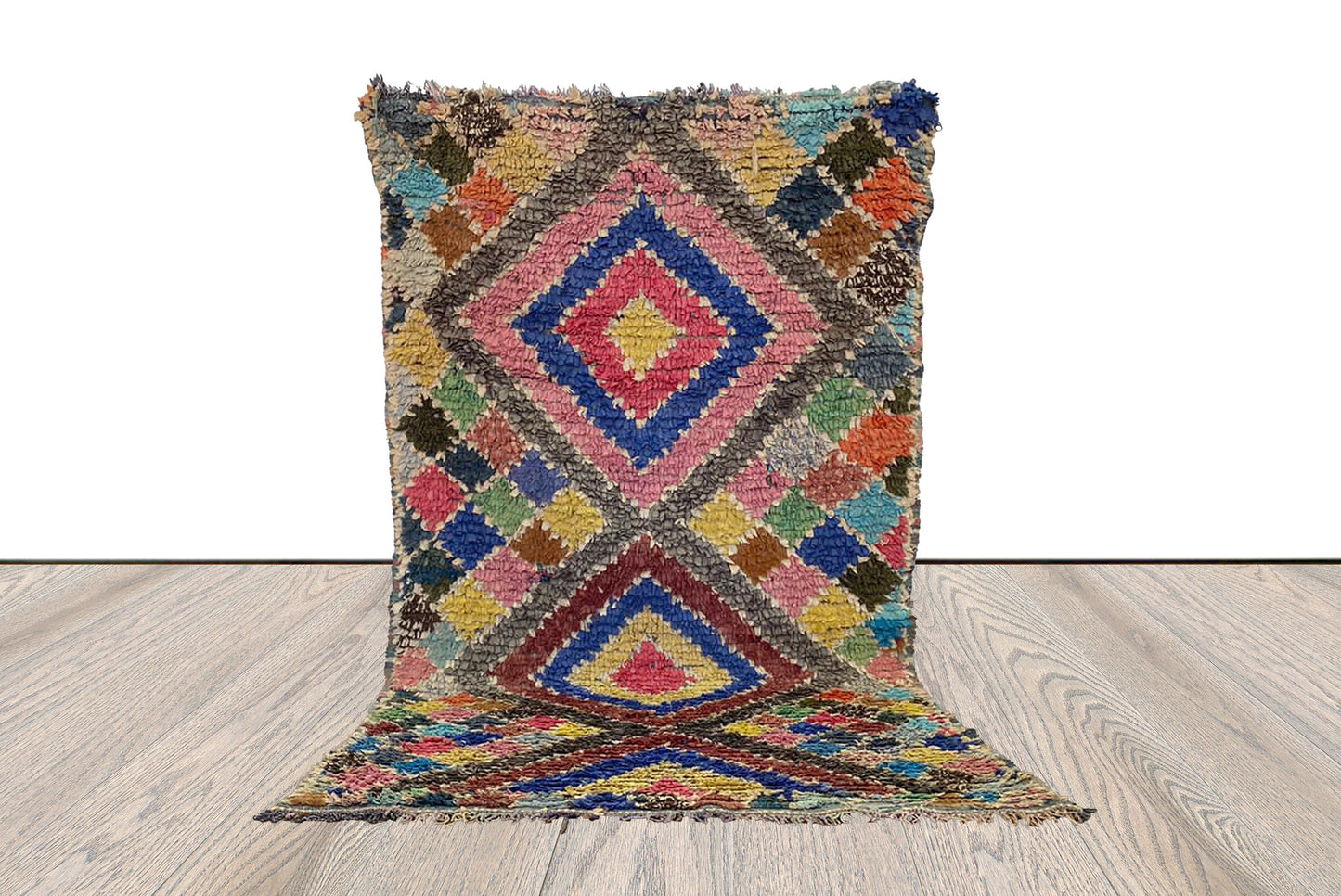 Moroccan Berber Rug 3 ft by 5 ft, Vintage Boucherouite runner rug.
