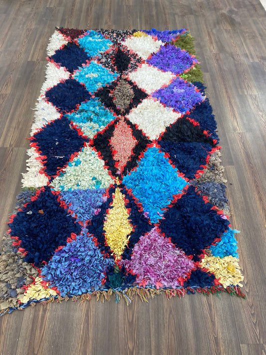 4 x 8 Feet Moroccan Boucherouite,area Rug Vintage.