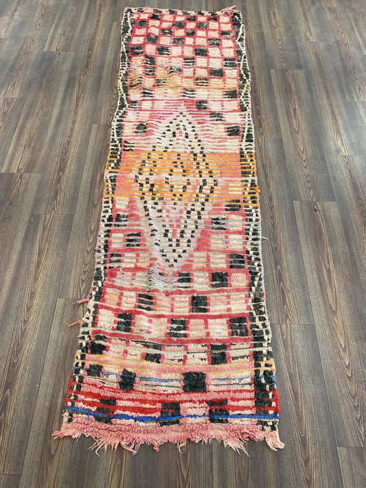 3x9 ft woven narrow Wool Vintage Rug, Moroccan Berber runner Rug