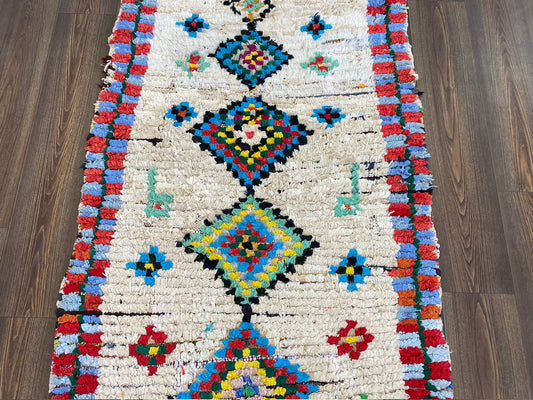 Vintage Boucherouite area Rug, Berber Bohemian Rug 3 feet by 6 feet.