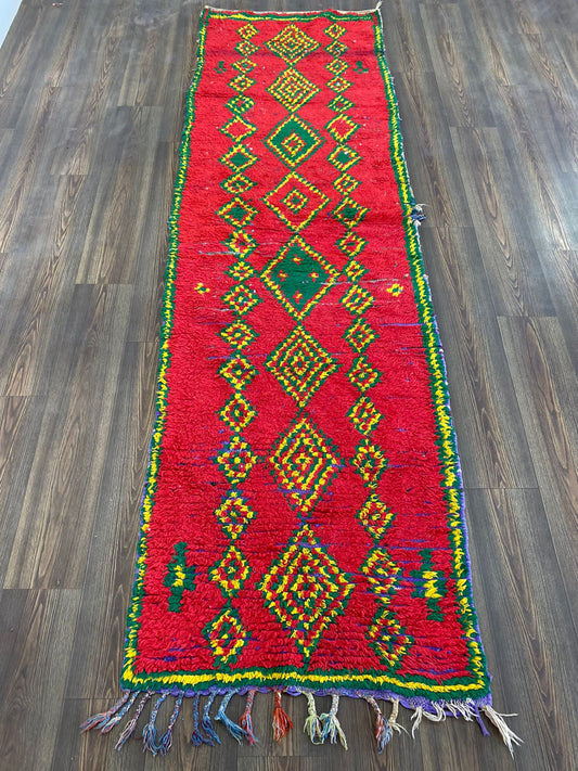 Moroccan runner narrow Rug, 3 x 10 feet ,Cotton and Wool rug.