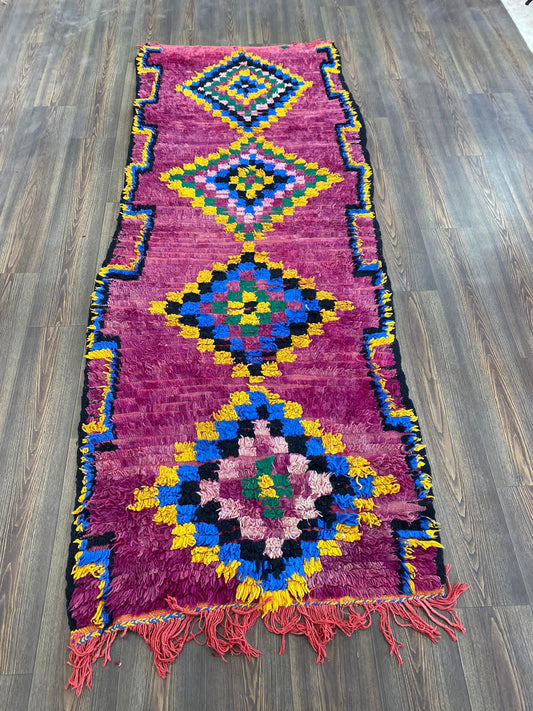 3x9 ft, Moroccan vintage purple Rug, runner Cotton and Wool Rug.