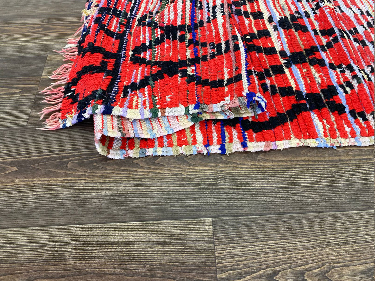 3 ft by 9 ft Berber woven Cotton and Wool Rug, vintage Moroccan Bohemian, narrow runner rug.