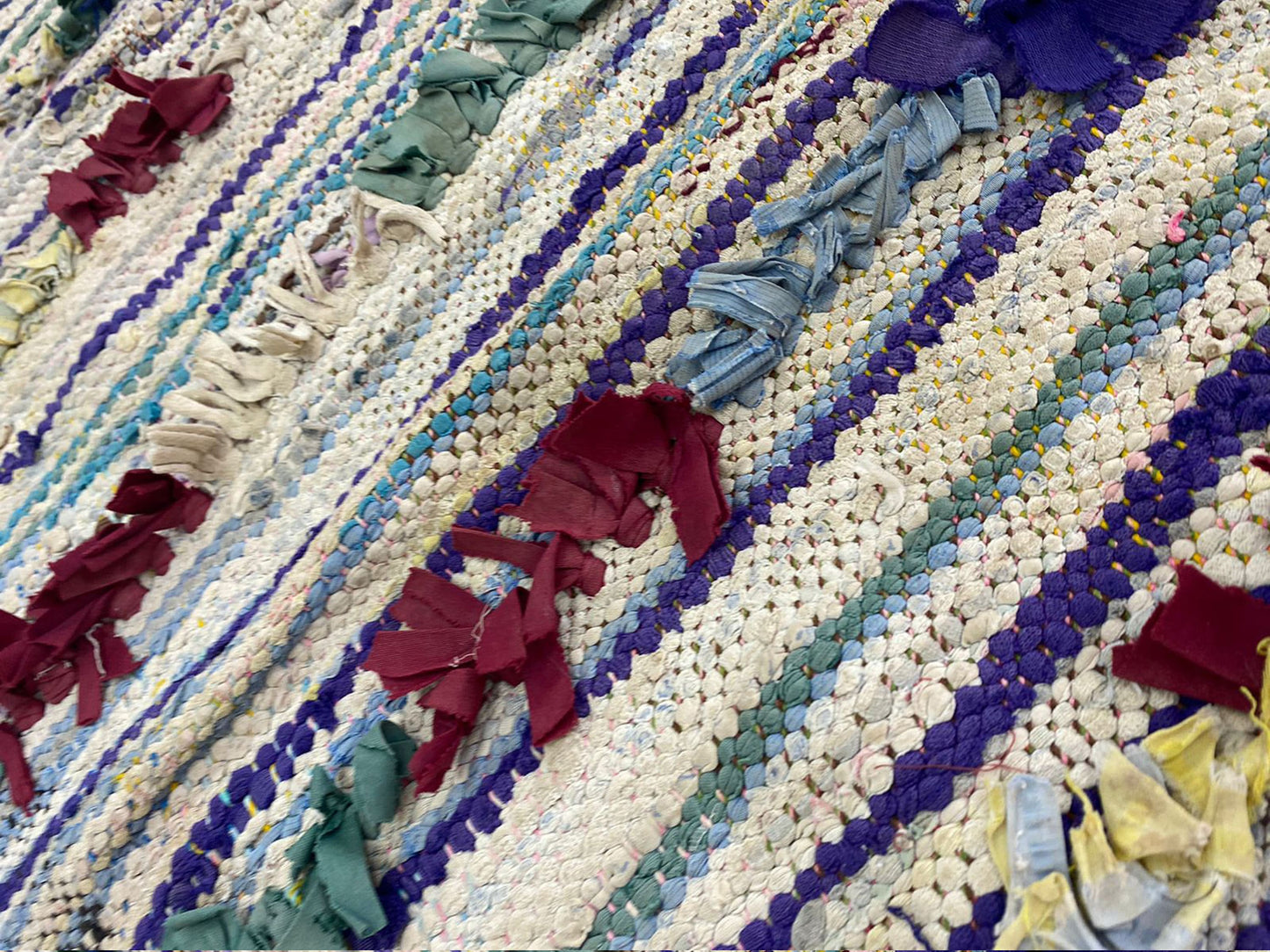 striped Boucherouite white narrow Rug, 2x7 ft Morrocan woven old runners.