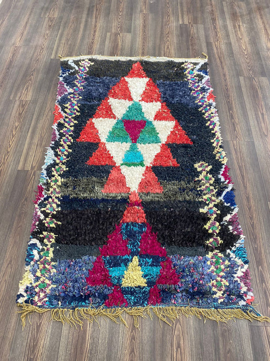 4x6 ft colored small Rug, Boucherouite Moroccan Vintage area Rug.