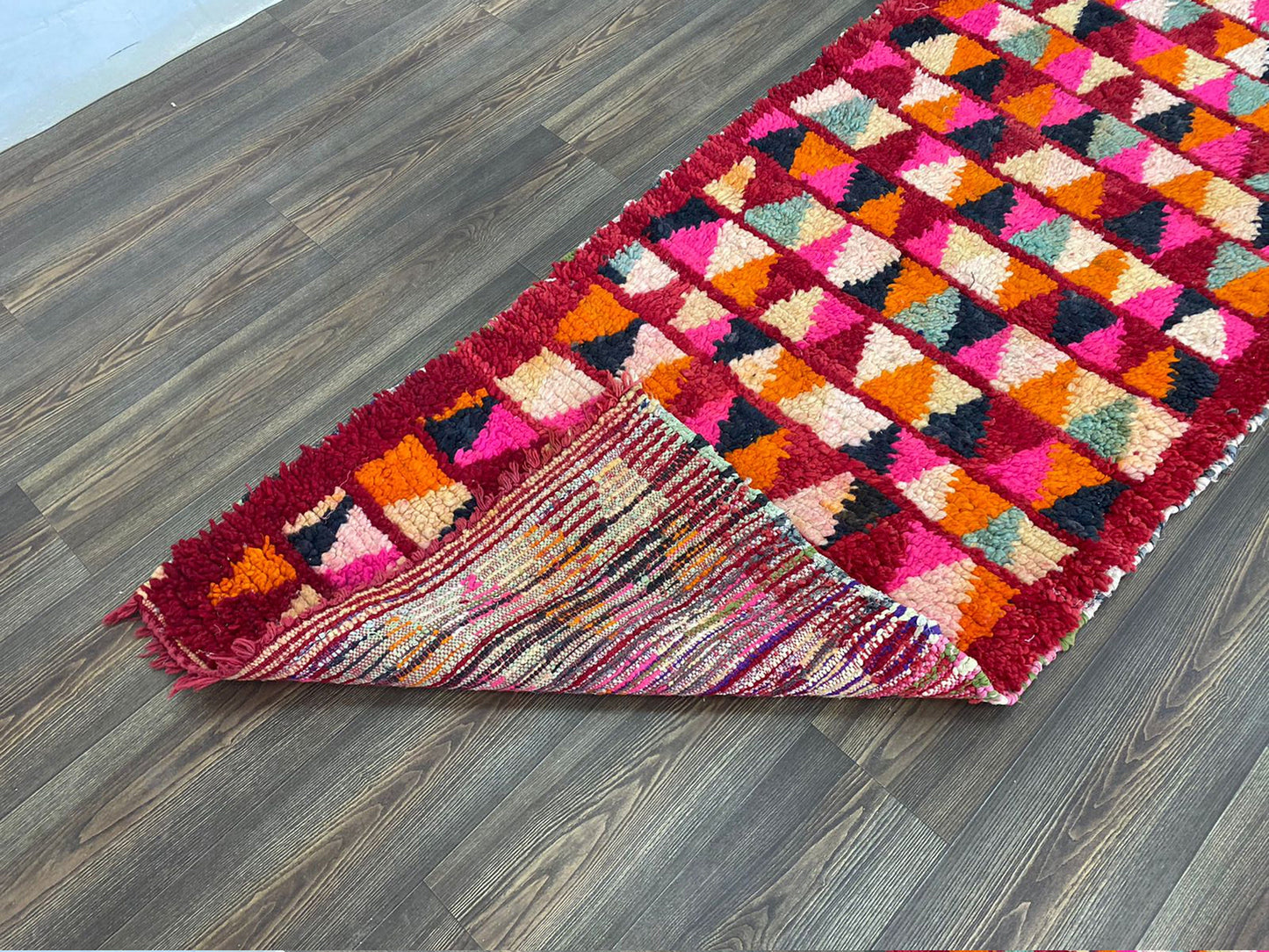 Berber woven colorful Wool Rug, 3x8 ft Vintage Moroccan RUNNER narrow Stair Rug.