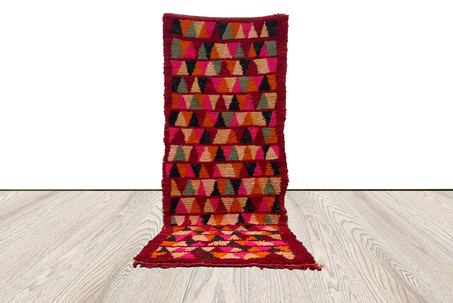 Berber woven colorful Wool Rug, 3x8 ft Vintage Moroccan RUNNER narrow Stair Rug.