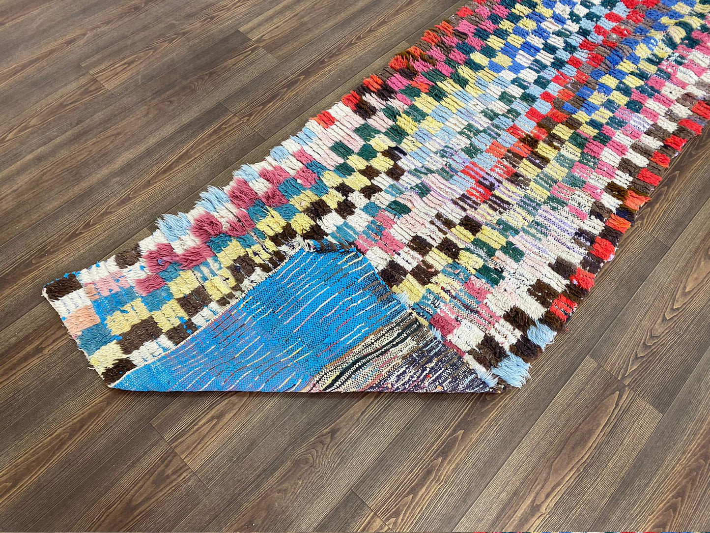 3 ft by 8 ft Berber Vintage Checkered Rug, Berber narrow runner Rug.