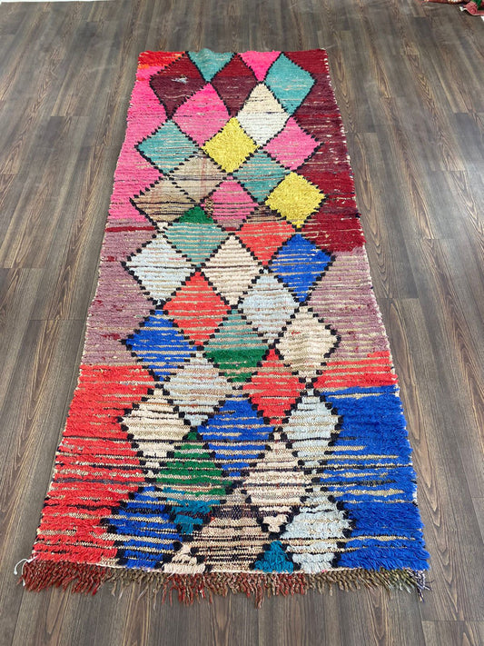 Tapis berbère marocain coloré 3x9 pieds, tapis tissés tribaux bohèmes, tapis vintage marocain Diamond.