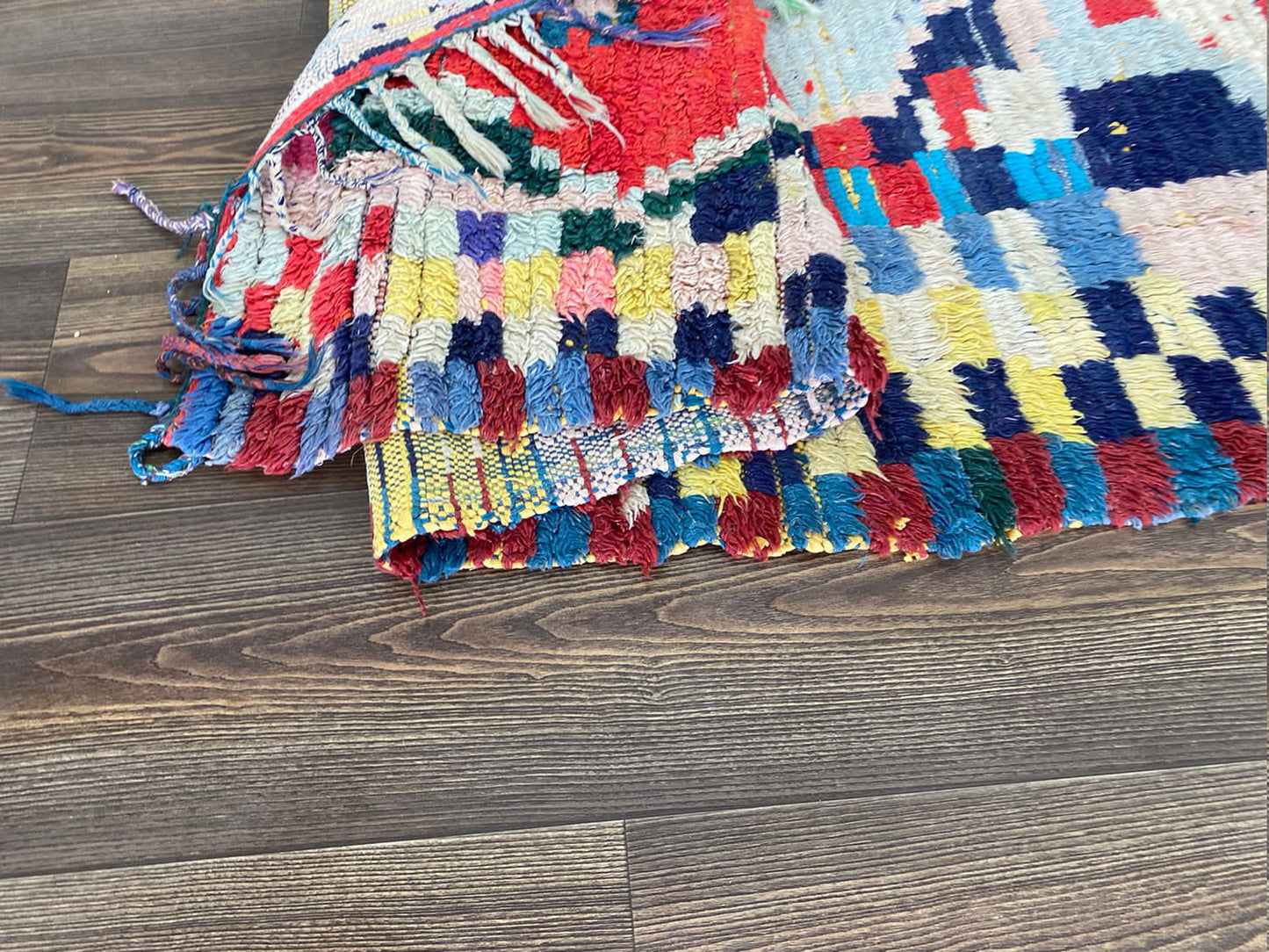 7x3 ft Moroccan Berber checker narrow runner rug.