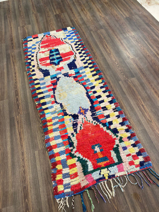 7x3 ft Moroccan Berber checker narrow runner rug.