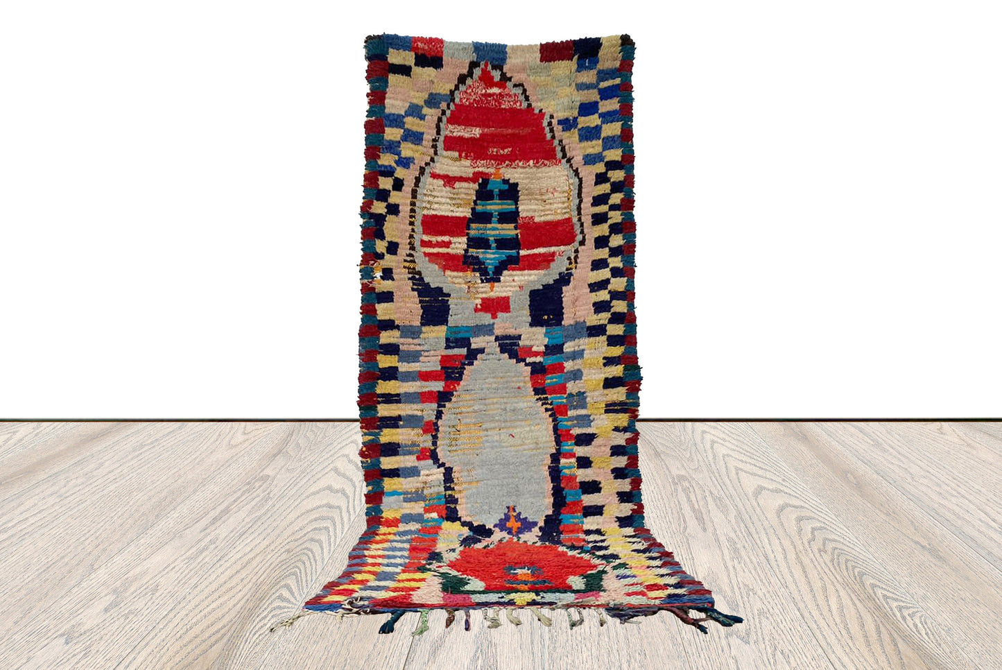 7x3 ft Moroccan Berber checker narrow runner rug.
