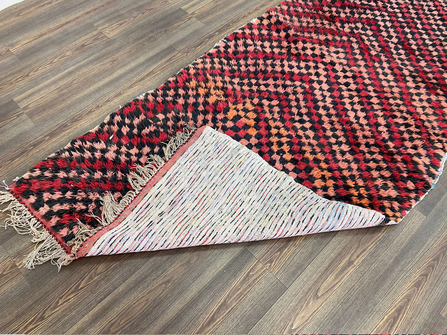 moroccan vintage striped area Rug, berber checkered 4 by 9 ft.