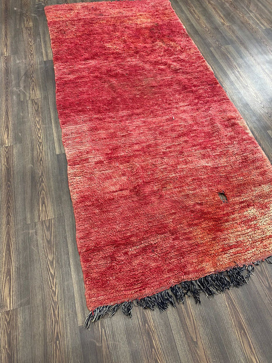 4x9 berber vintage solid rug, moroccan faded red woolen rug.