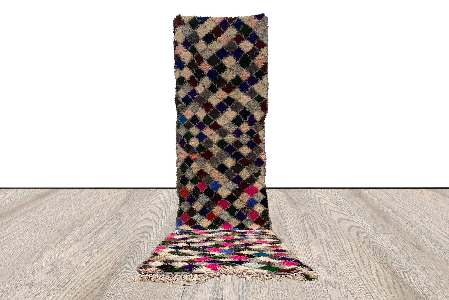 berber vintage woolen rugs, 3x10 ft colorful diamond narrow runner rug.