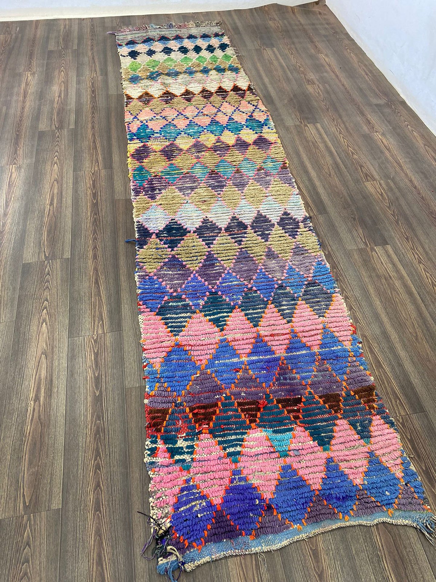 3 x 11 ft moroccan long runner, tribal berber diamond vintage colorful narrow rug.