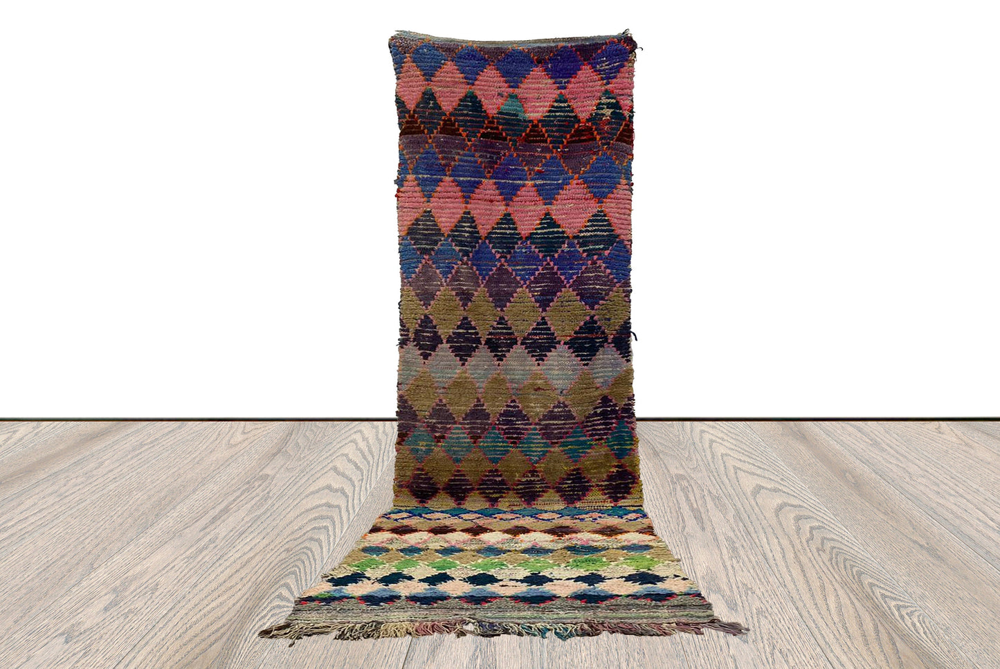3 x 11 ft moroccan long runner, tribal berber diamond vintage colorful narrow rug.