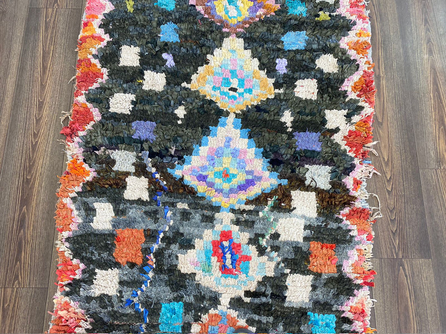 Vintage Rug, Moroccan Berber Boucherouite Rug, 3 feet by 8.