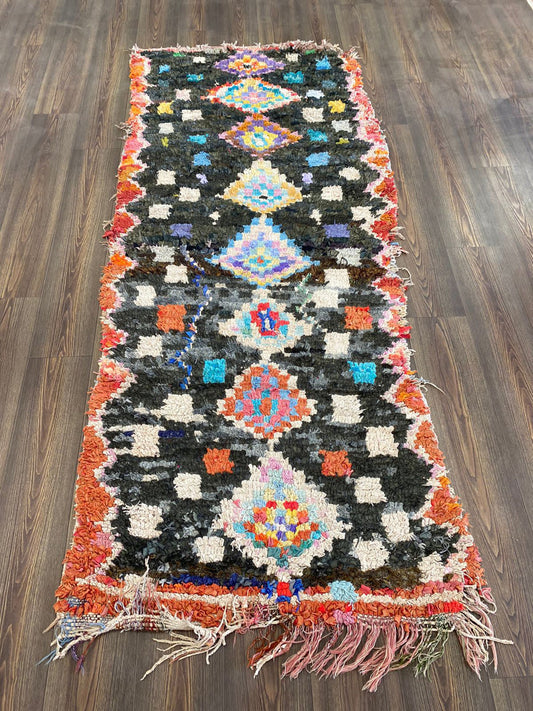 Vintage Rug, Moroccan Berber Boucherouite Rug, 3 feet by 8.