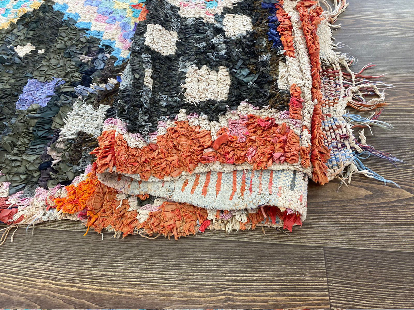 Vintage Rug, Moroccan Berber Boucherouite Rug, 3 feet by 8.