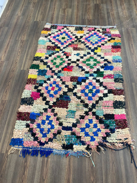 4x6 ft boucherouite moroccan vintage colorful area rug.