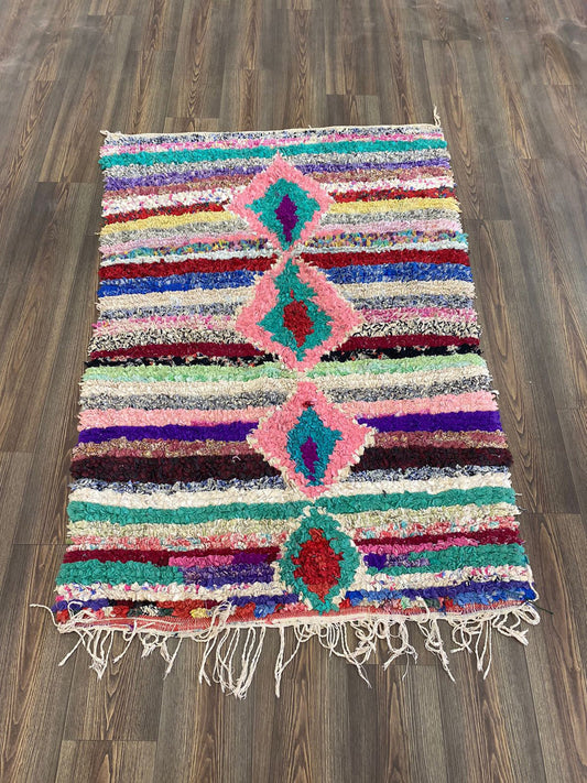 Boucherouite area Rug 6x4 ft, Moroccan Vintage Rug.