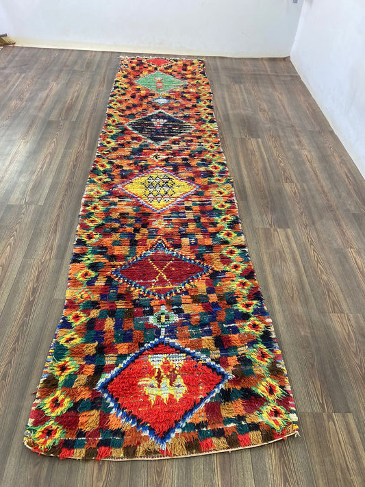 Tapis de couloir vintage 3x12 pieds, tapis berbère marocain.
