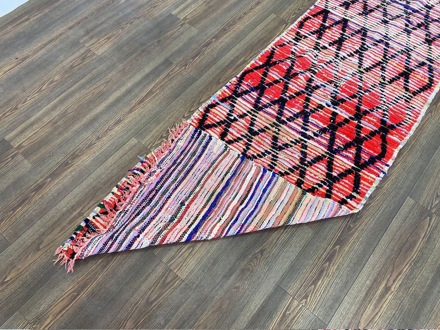 3 ft by 9 ft Berber woven Cotton and Wool Rug, vintage Moroccan Bohemian, narrow runner rug.