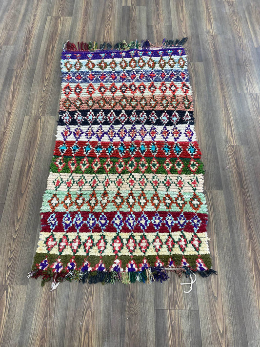 Tapis marocain coloré de 3 x 5 pieds, tapis vintage Boucherouite.