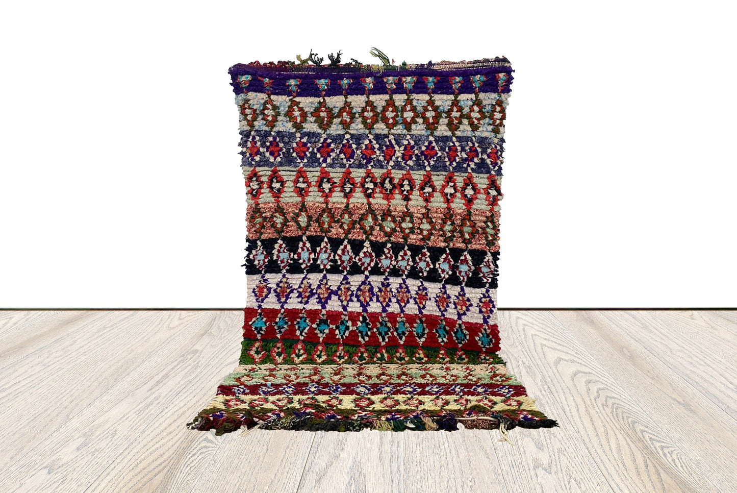 3 x 5 feet, Moroccan colorful Rug, Vintage Boucherouite area Rug.