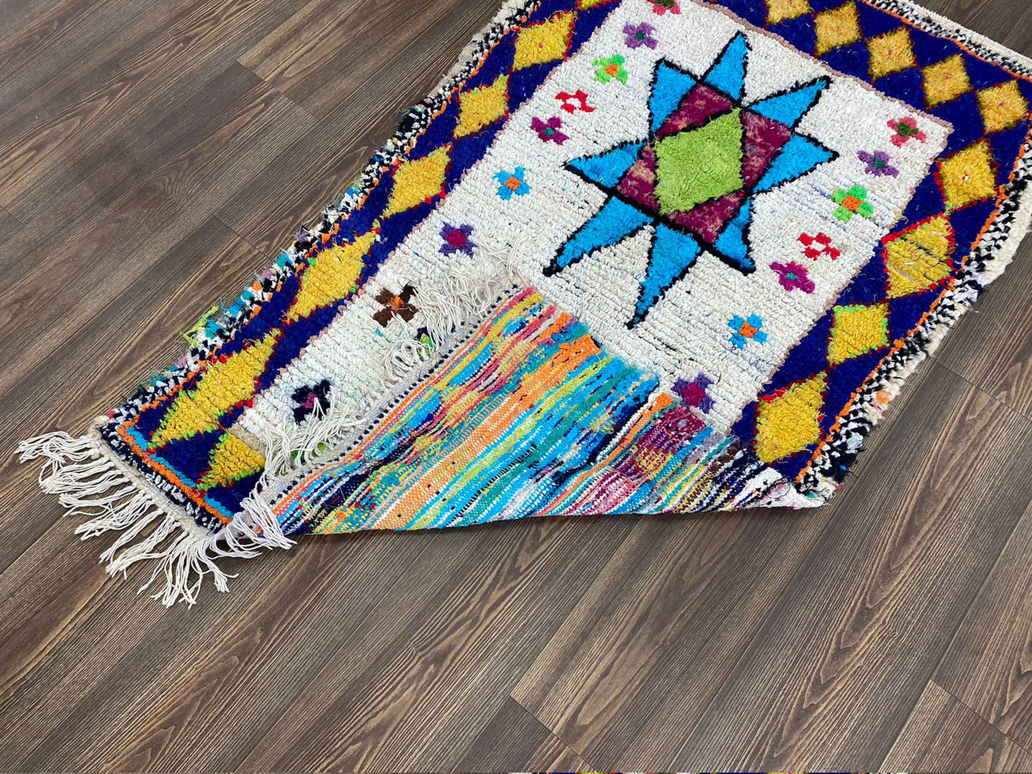 3 x 5 feet, Moroccan colorful Rug, Vintage Boucherouite runner Rug.