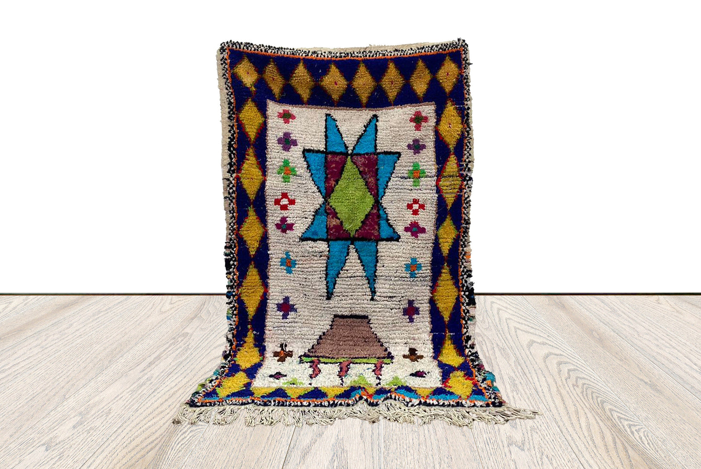 3 x 5 feet, Moroccan colorful Rug, Vintage Boucherouite runner Rug.