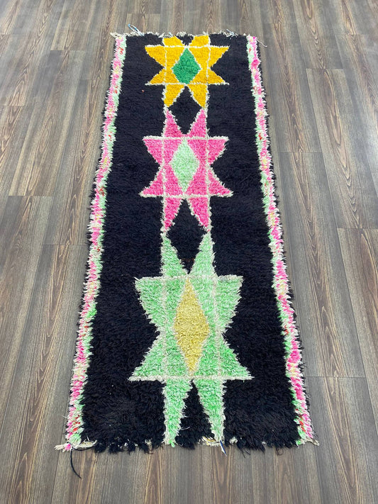 Tapis de couloir marocain étroit et coloré de 3 x 7 pieds, tapis berbère vintage.