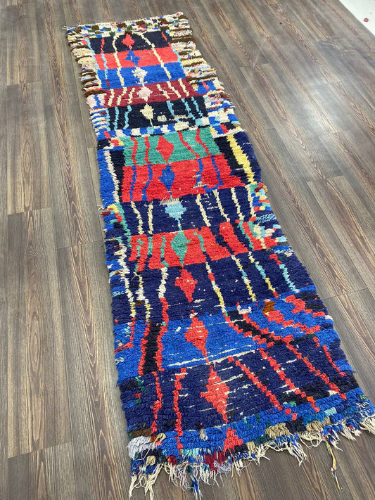Tapis marocain en coton tissé 3x10 pieds, tapis de couloir berbère vintage.