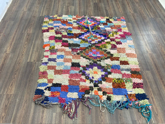 Moroccan Berber old woven rug,Vintage bohemian home rug, 4x6 ft Colorful Boucherouite runner rug