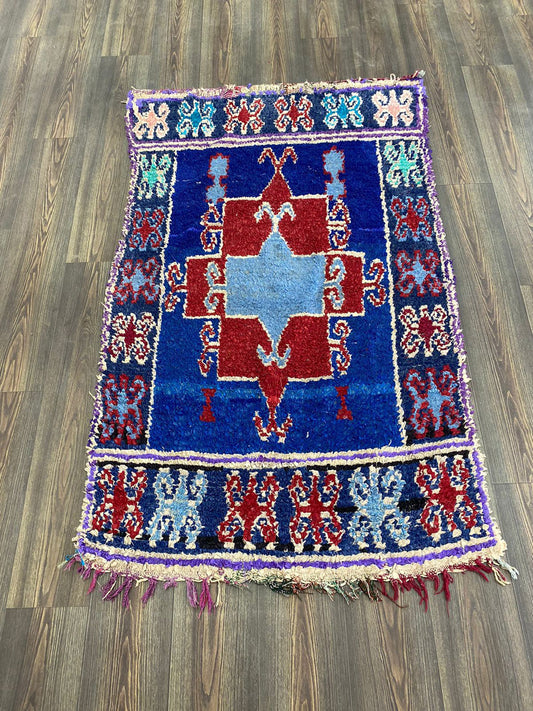 Moroccan Vintage Rug, Boucherouite colorful area Rug, 3x6 feet Berber Rug.