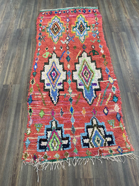 Moroccan Berber old rugs, Vintage Boucherouite rug 3x7.5 ft, Morrocan tribal Boho runners, Morrocan recycled kilim.