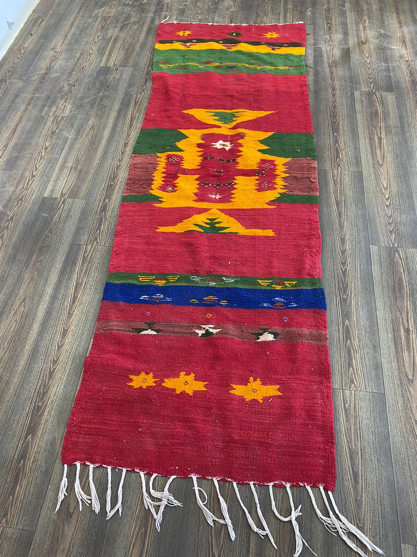 3x8 feet, Moroccan Kilim Vintage Flatweave runners Rugs, Berber narrow runner Rug.