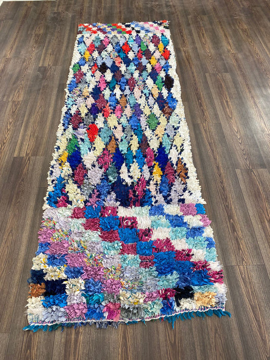 Tapis coloré en diamant de 3 pieds sur 9 pieds, décoration d'intérieur bohème, tapis vintage marocain.