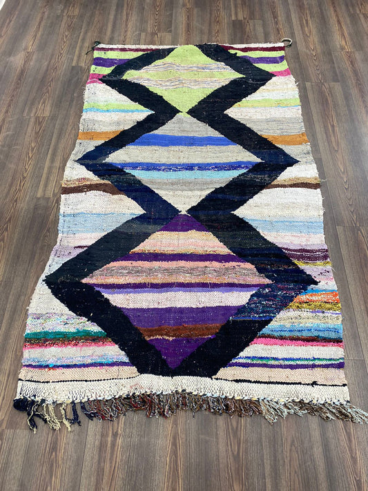 Moroccan vintage flatweave rug, Berber Colorful area Rug, 4ft by 7ft.