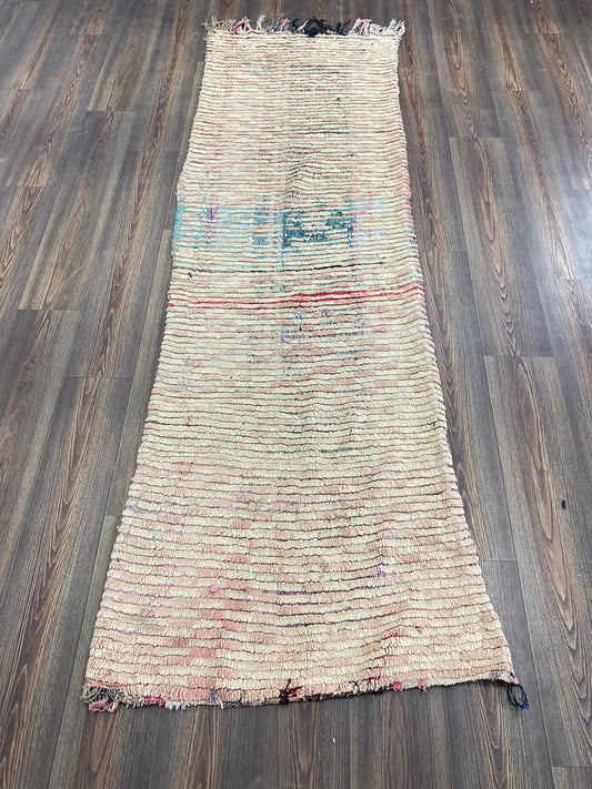 Tapis de couloir étroit berbère marocain 3x9 pieds, tapis shag vintage usé.