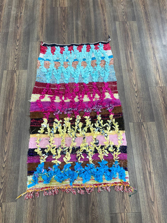 small boucherouite narrow rug, 2x4 feet, moroccan vintage diamond rug.