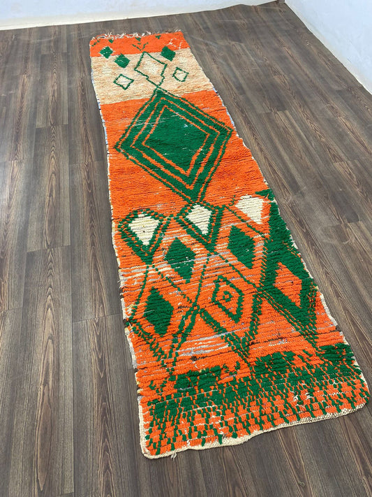 Tapis de couloir long coloré vintage 3x10 pieds, tapis berbère marocain étroit.
