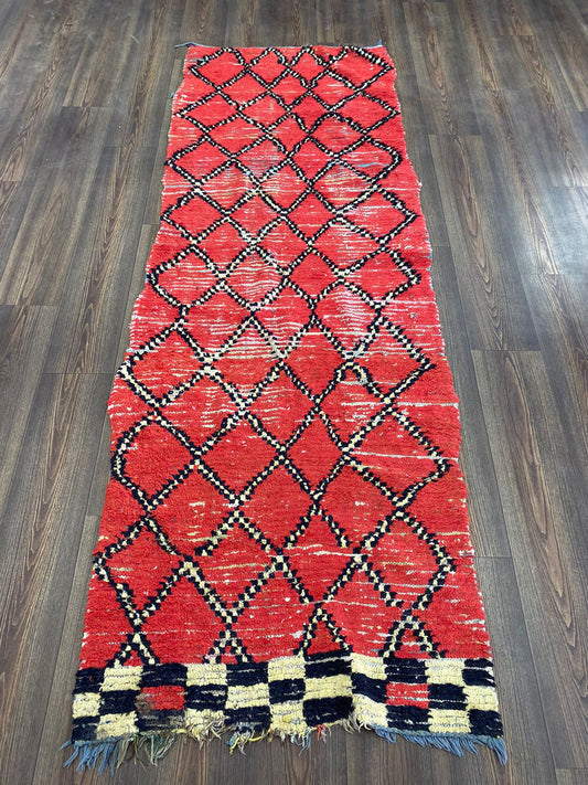3x8 ft moroccan runner rug, vintage berber diamond rug.