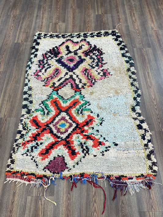 4x5 ft vintage moroccan unique rug, berber woolen colorful rug.