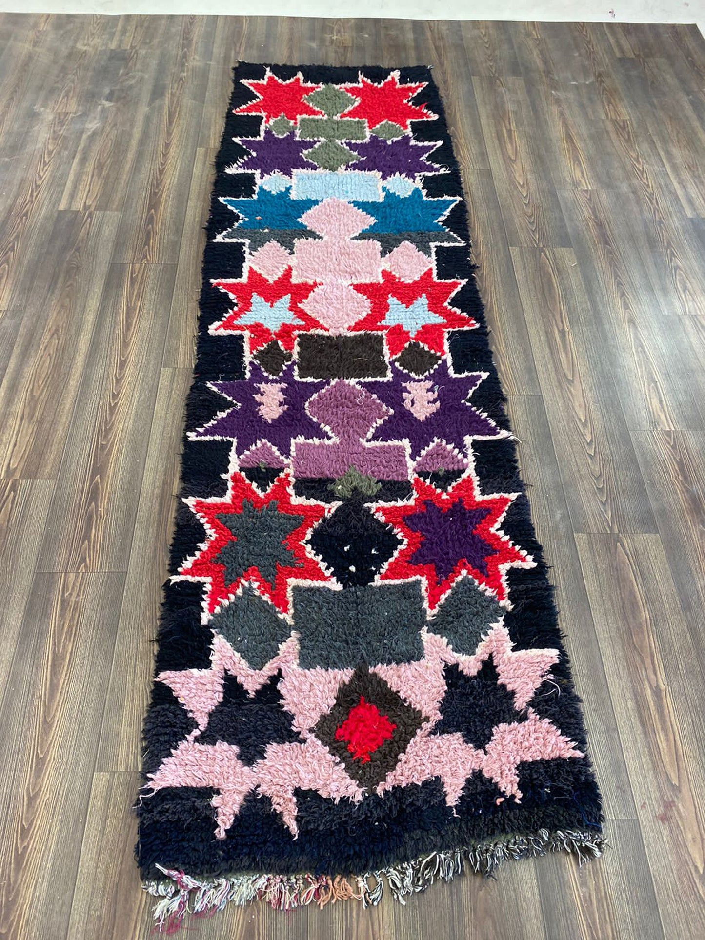 3x9 ft Moroccan vintage narrow runner rug, Berber colorful rugs.
