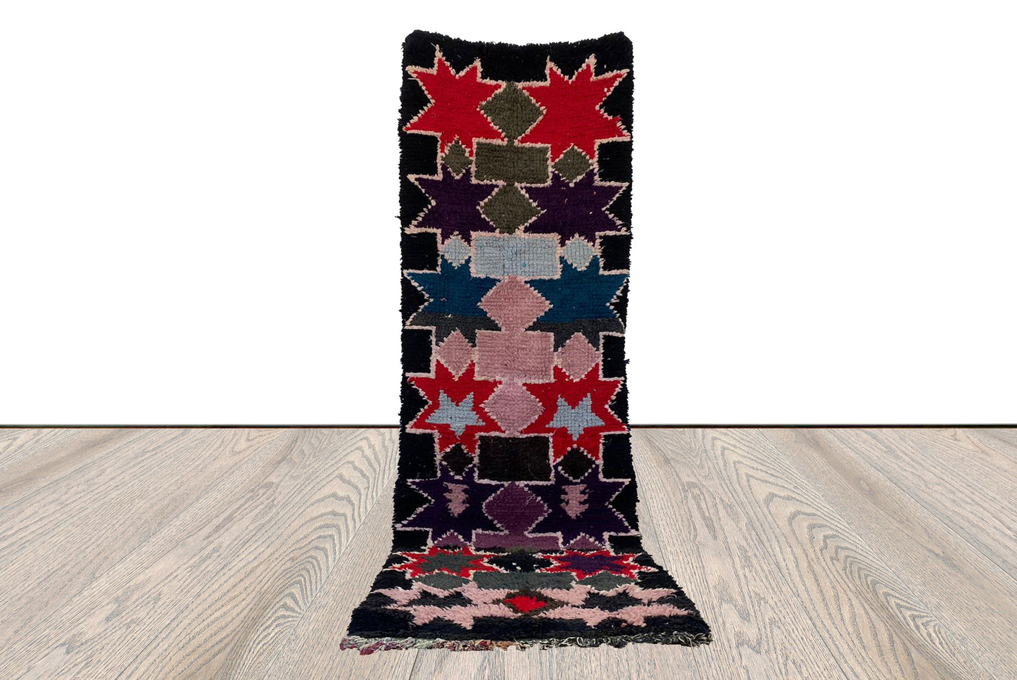 3x9 ft Moroccan vintage narrow runner rug, Berber colorful rugs.